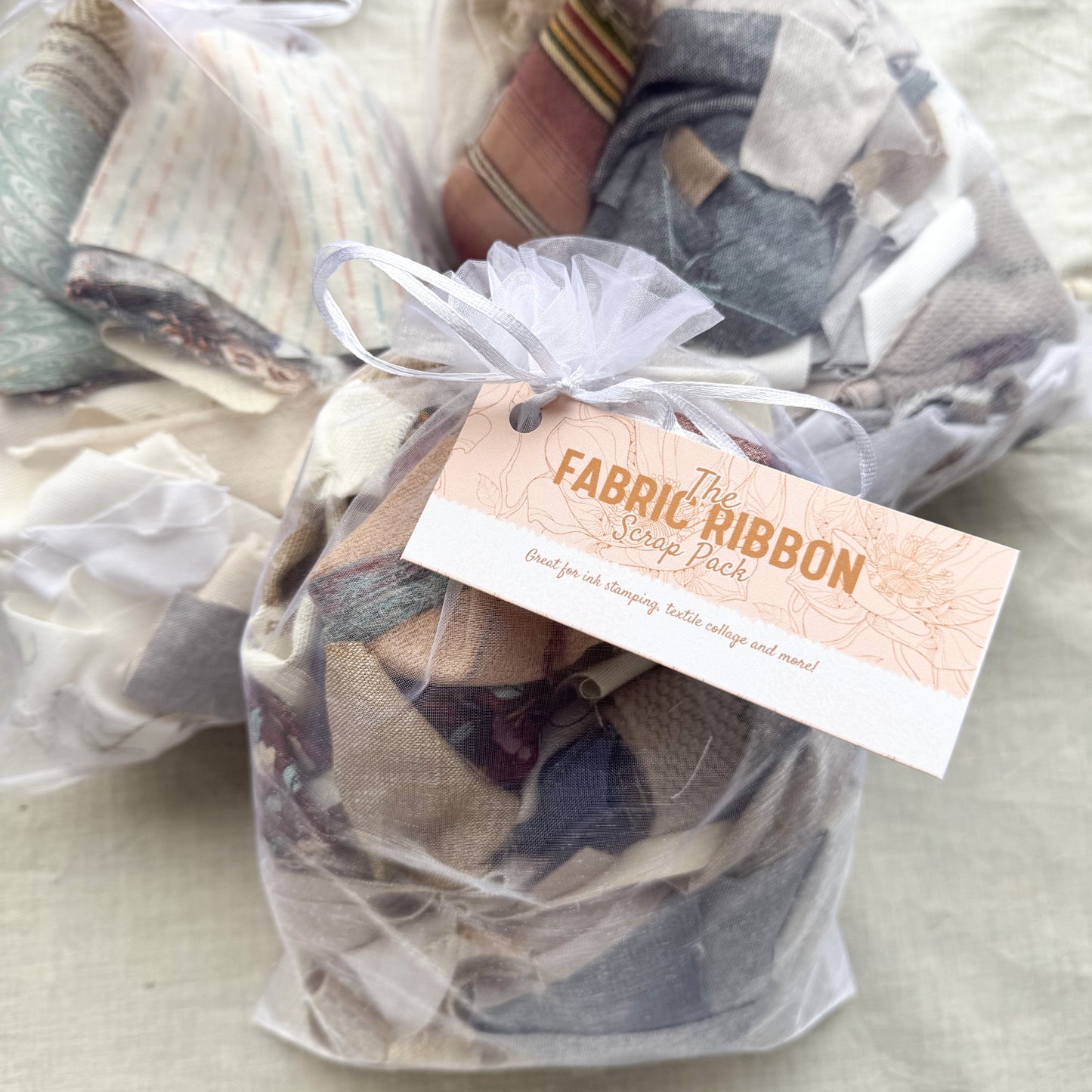 Fabric Scrap Bag- Ribbon and Smalls (8x12 inch bag)