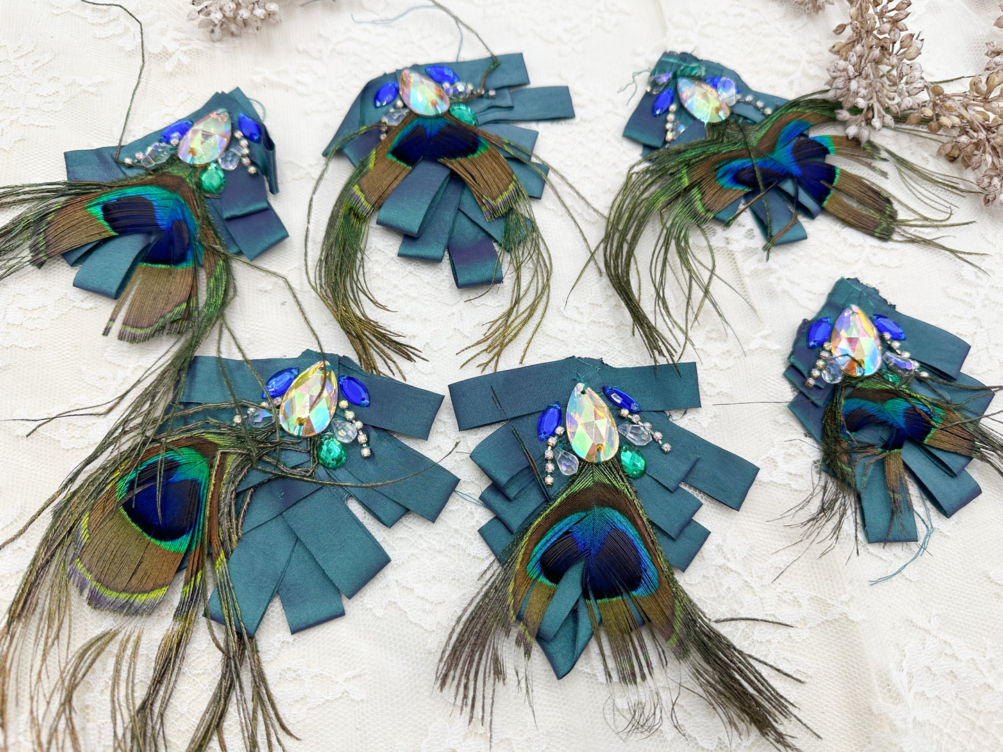 Vintage Peacock Feather Clusters (Set of 6)