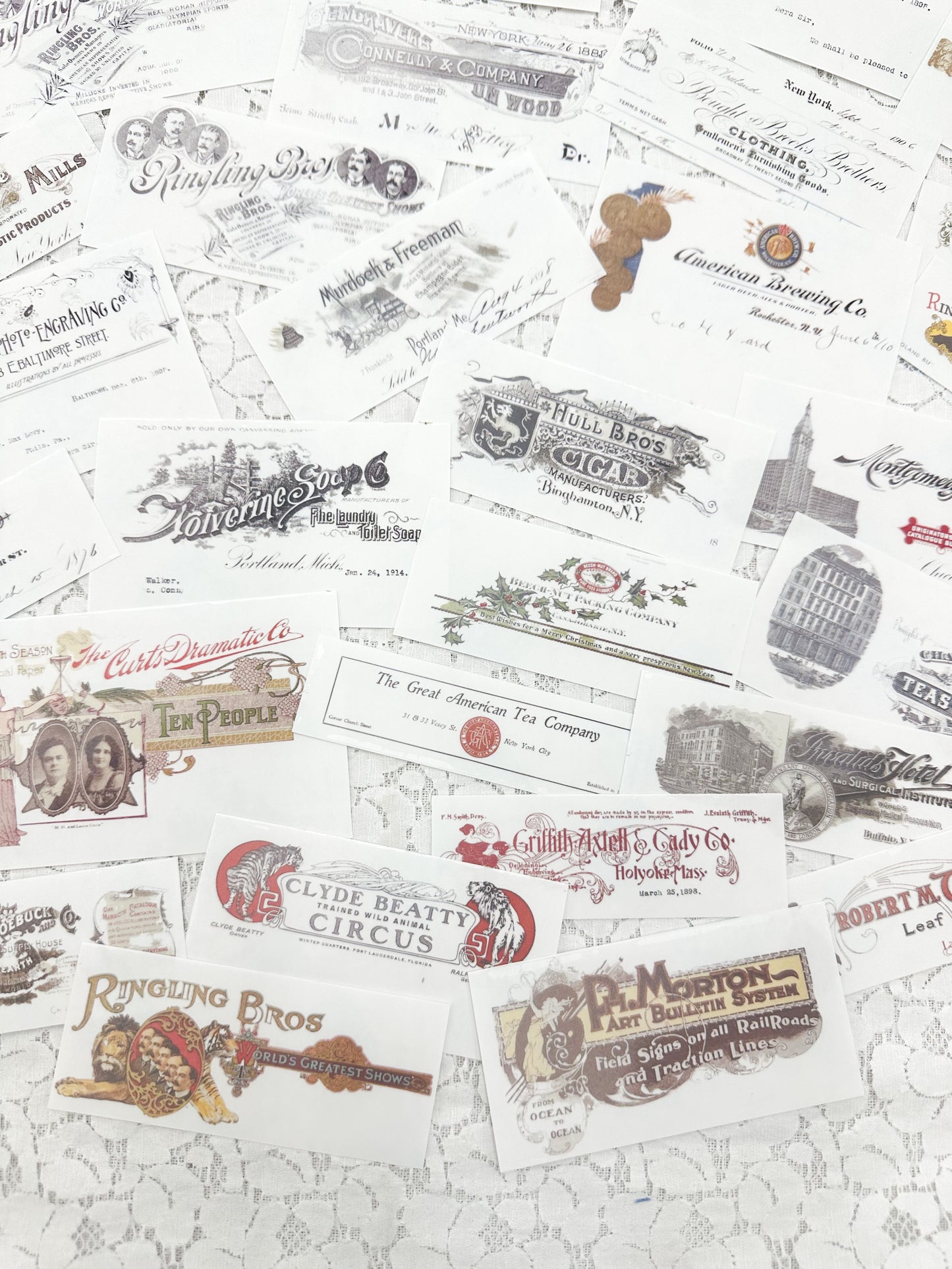 Clear Matte Stickers of Vintage Letterheads