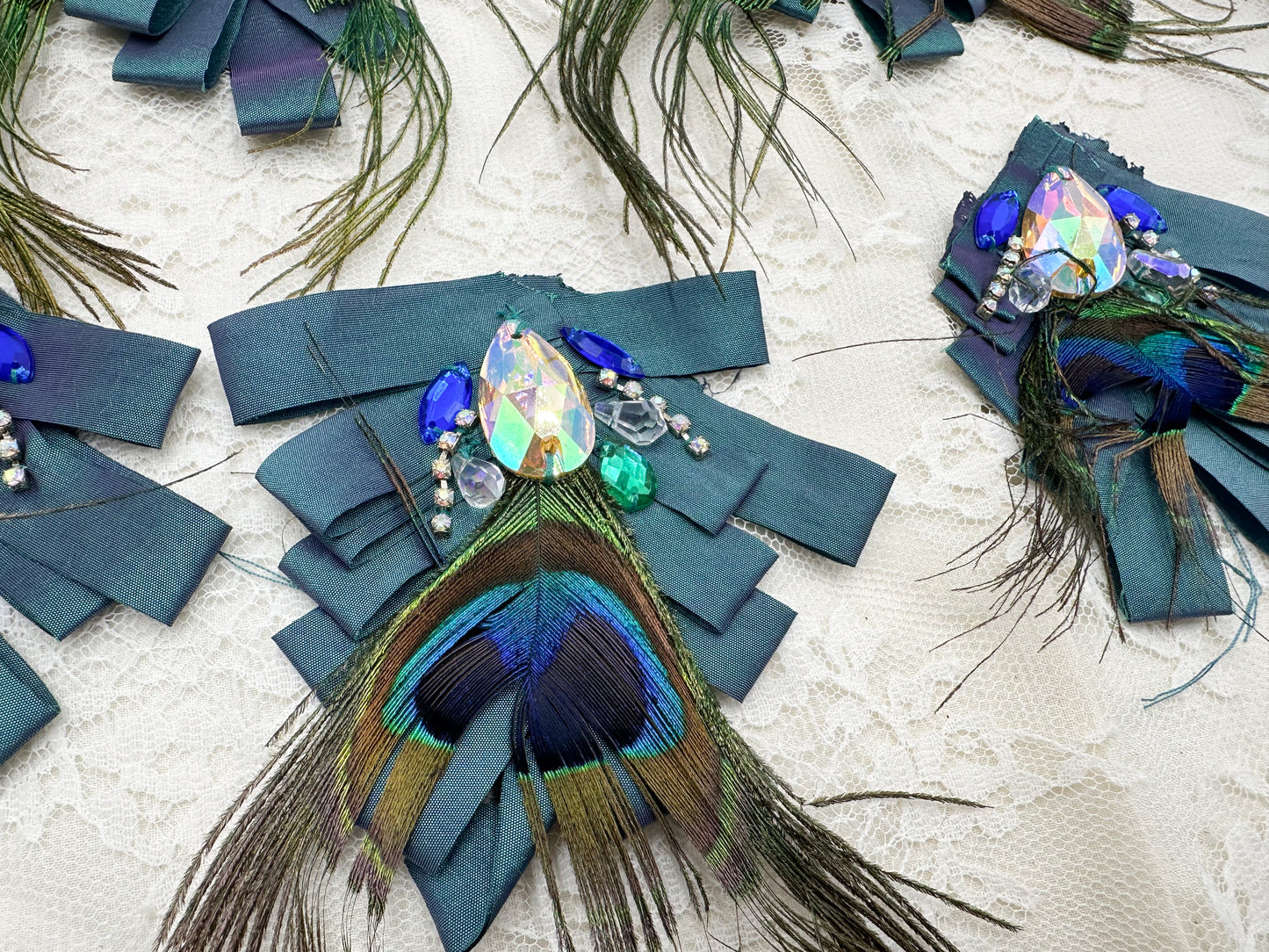 Vintage Peacock Feather Clusters (Set of 6)