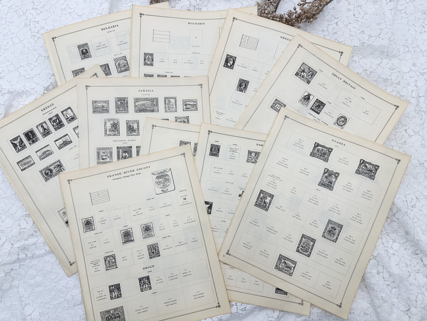 Vintage Stamp Collecting Pages (Sets of 10)