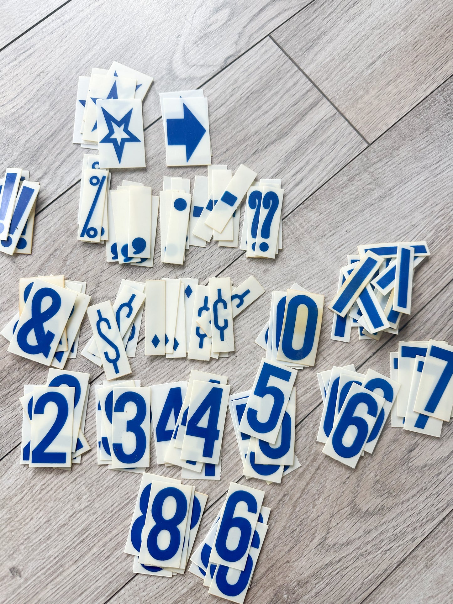 Plastic Blue Letters, Numbers, and Symbols