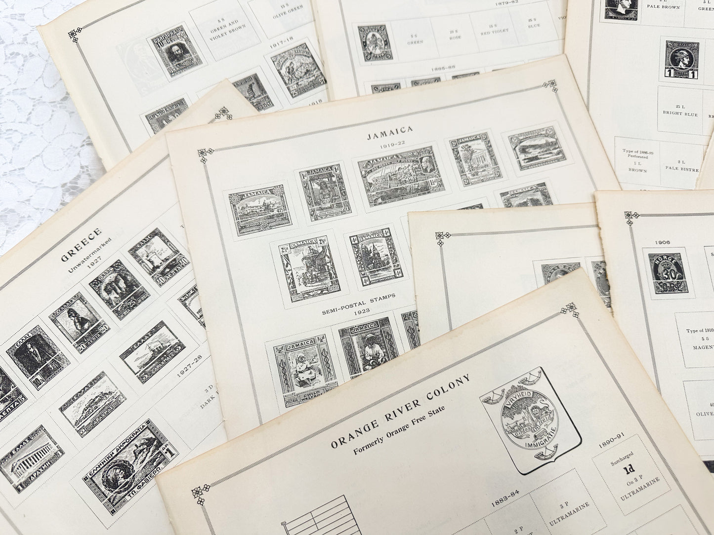 Vintage Stamp Collecting Pages (Sets of 10)