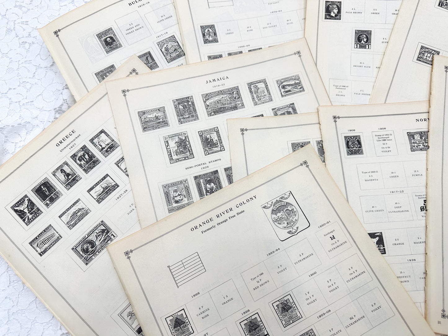Vintage Stamp Collecting Pages (Sets of 10)