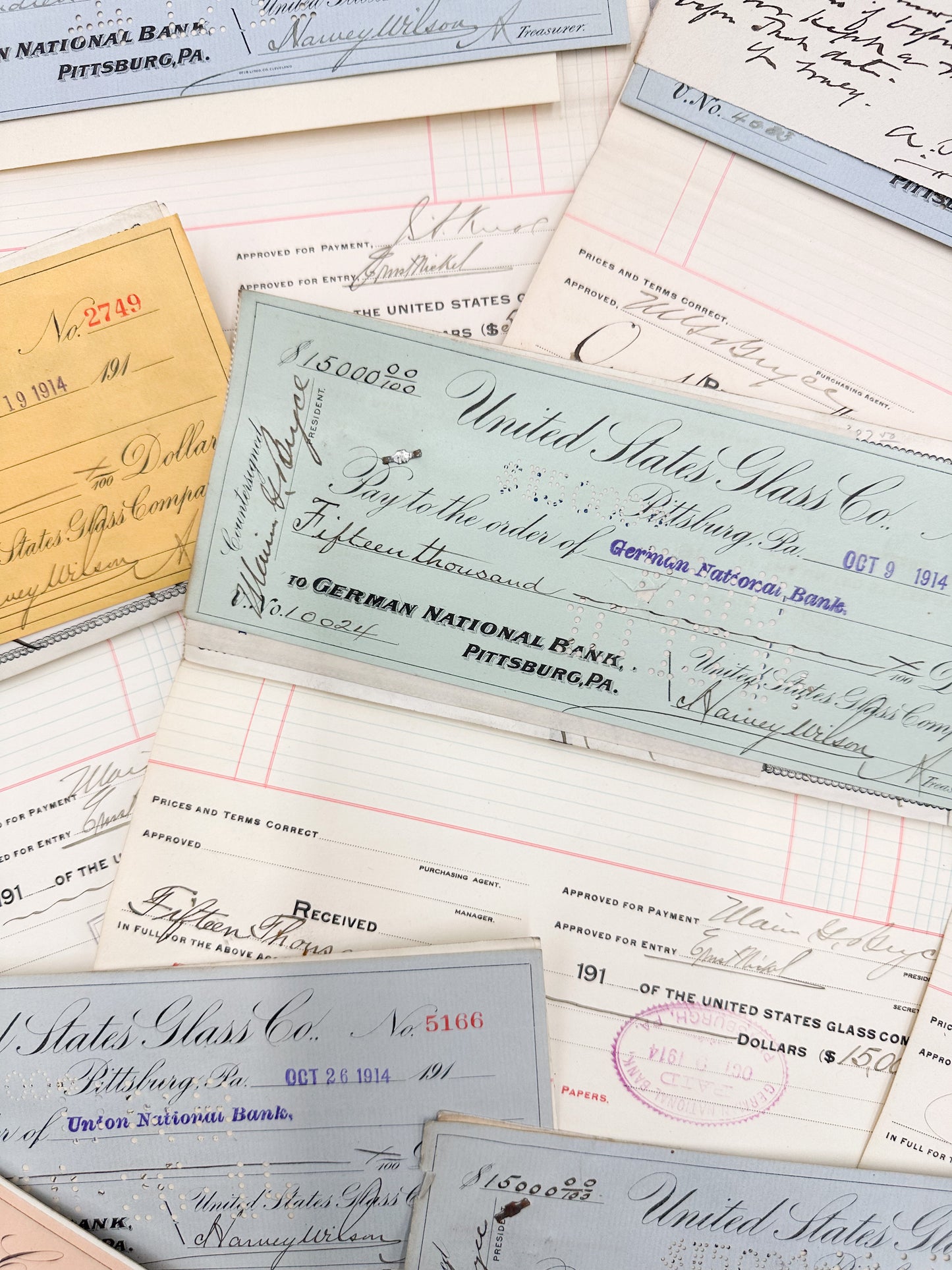 Glass Company Checks and Documents (Set of 10)