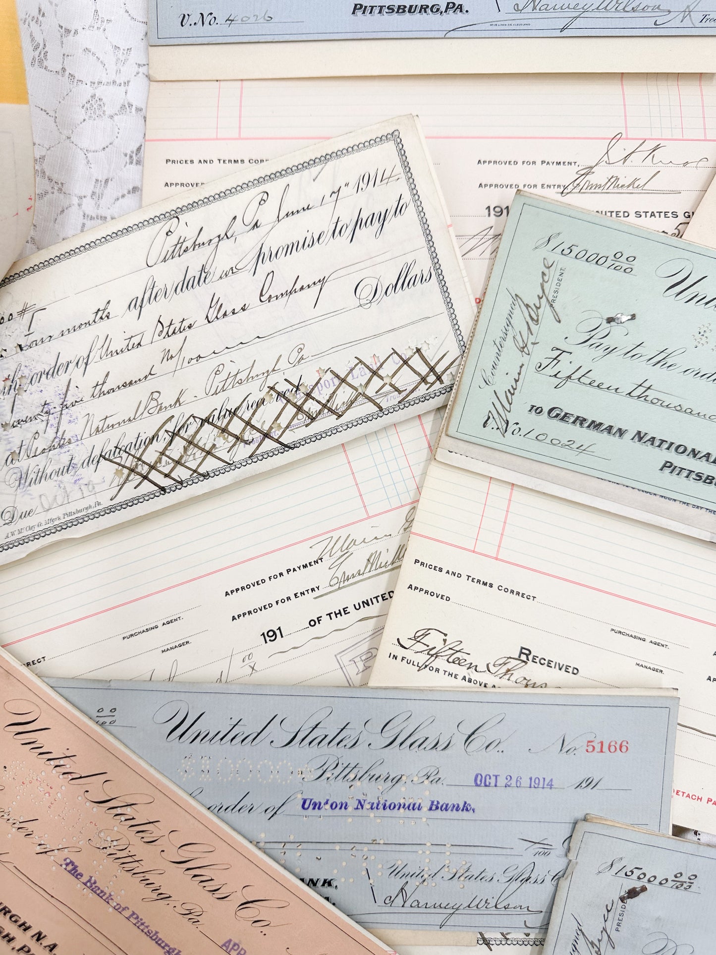 Glass Company Checks and Documents (Set of 10)