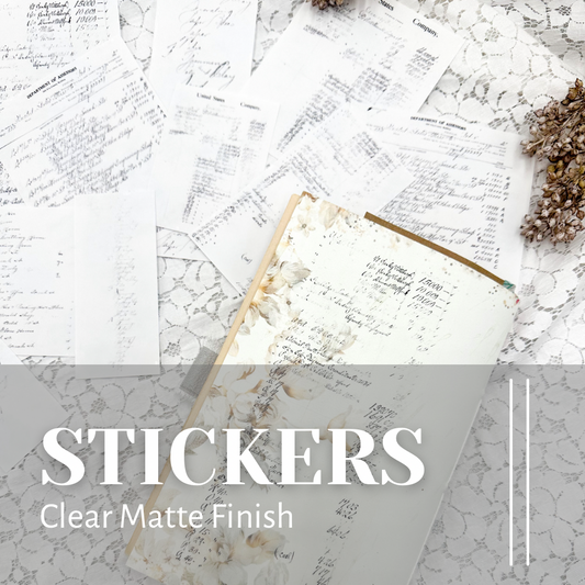 Clear Matte Stickers of Vintage Ledger Writing