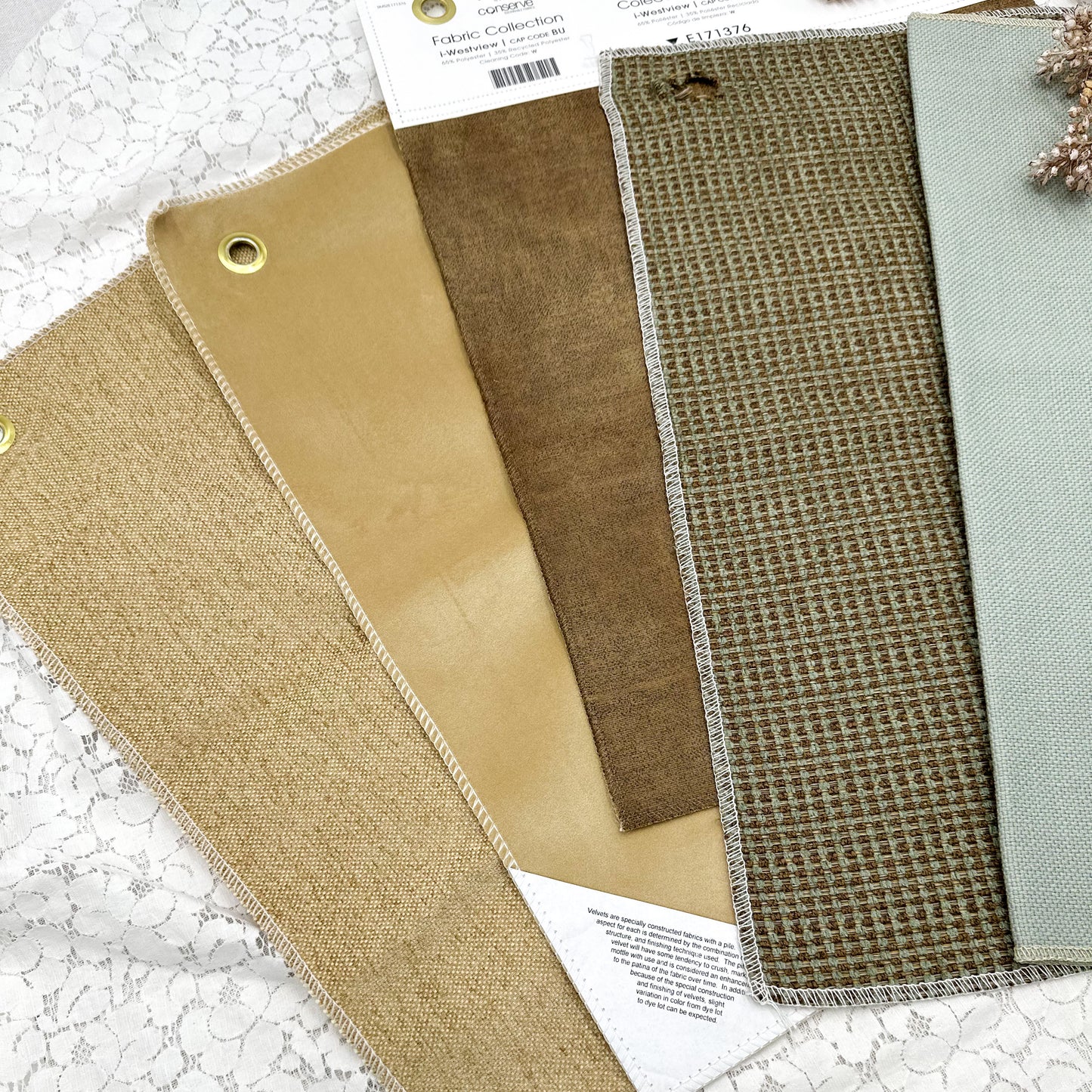 Upholstery Fabric Samples with Hangers (set of 5)