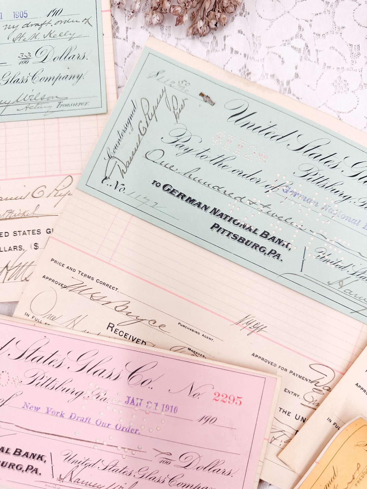 Glass Company Checks and Documents ( Set of 10)