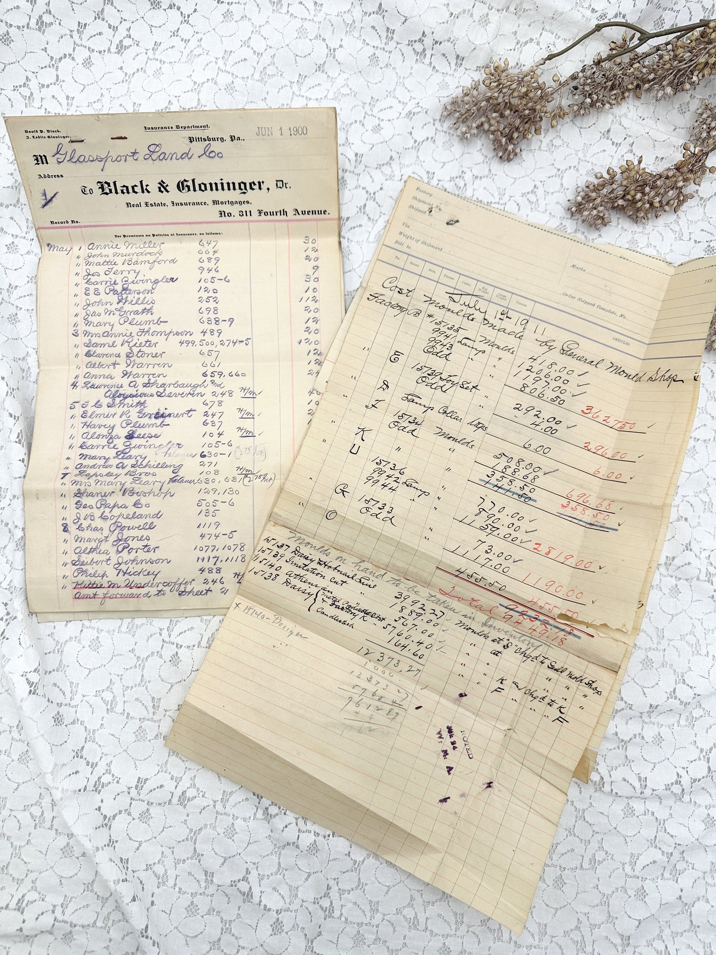 Vintage Ledger and Papers (Set of 9 Pages)