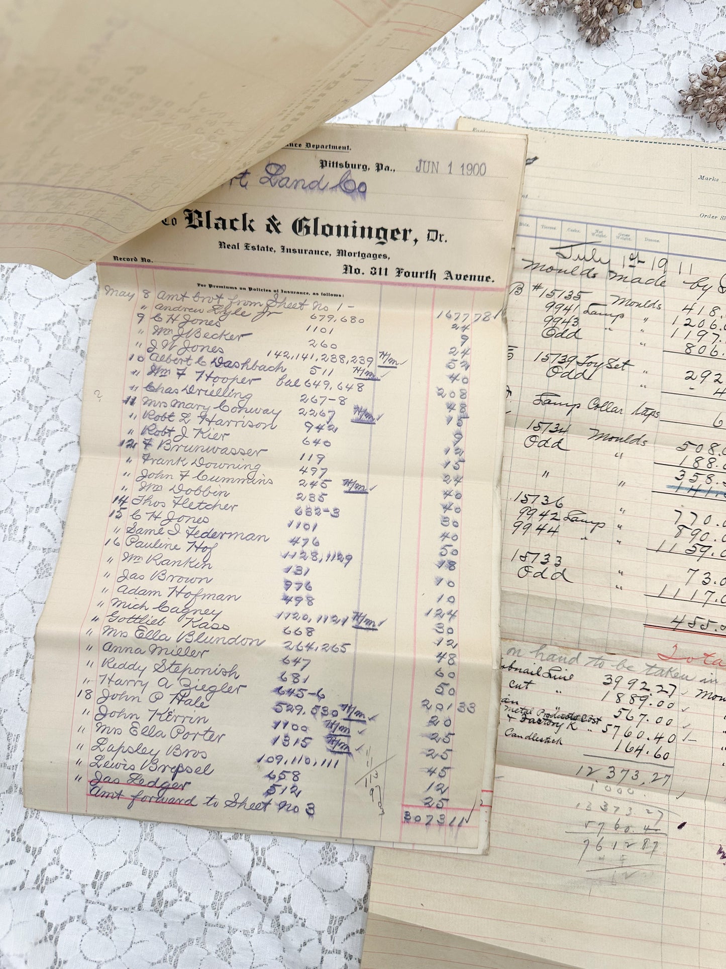 Vintage Ledger and Papers (Set of 9 Pages)