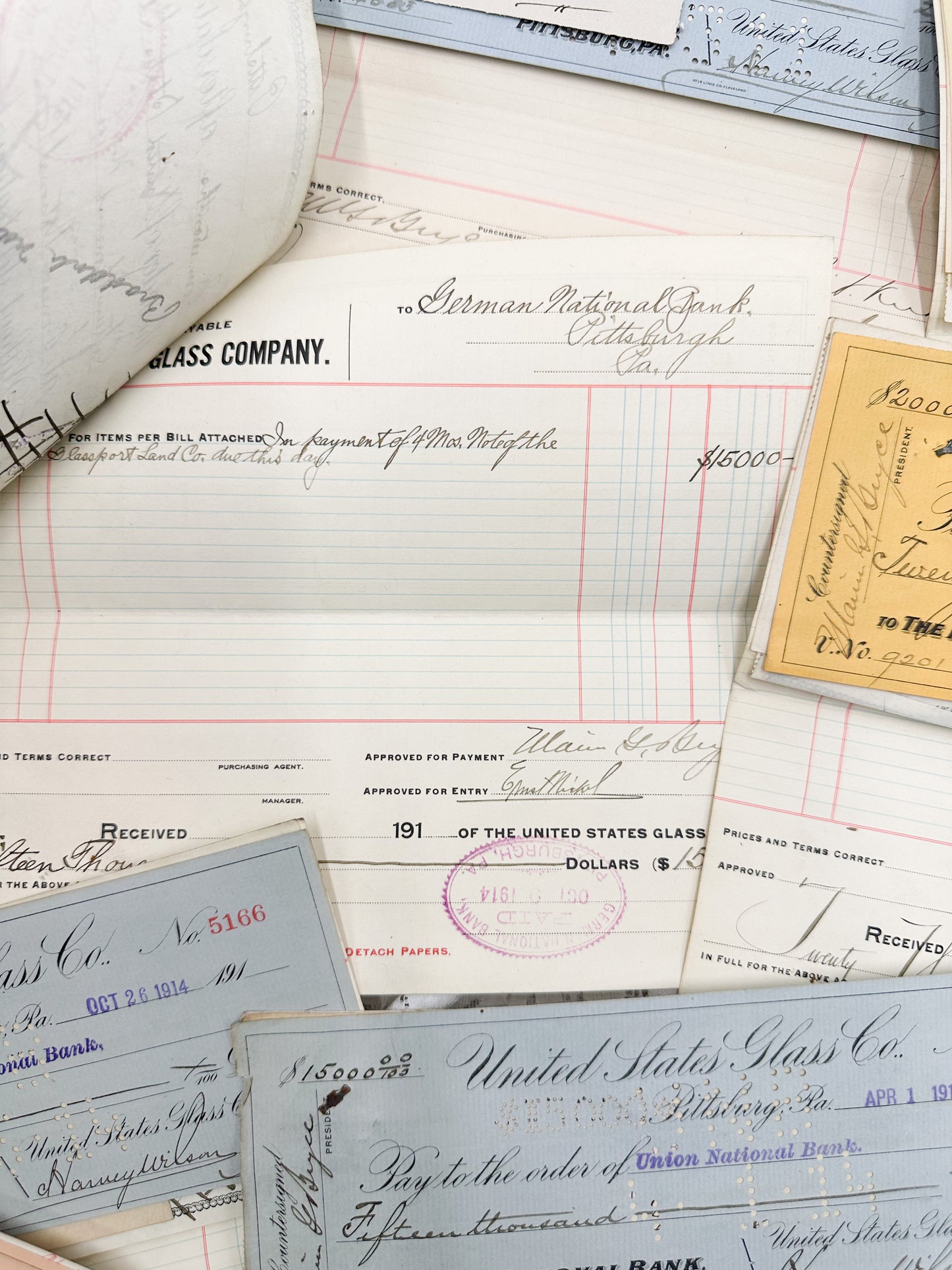Glass Company Checks and Documents (Set of 10)