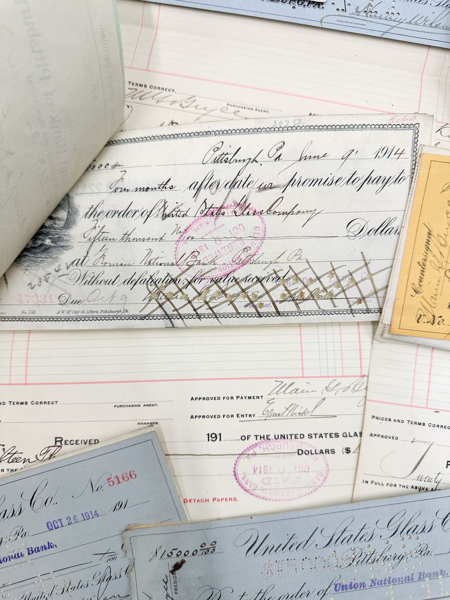 Glass Company Checks and Documents (Set of 10)