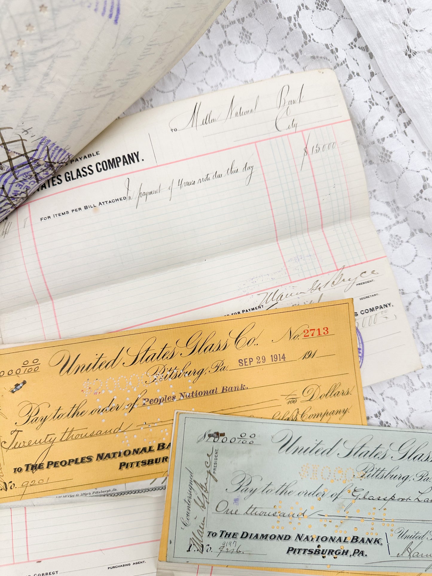 Glass Company Checks and Documents (Set of 10)