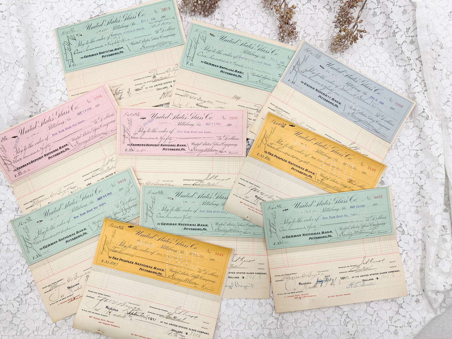 Glass Company Checks and Documents ( Set of 10)
