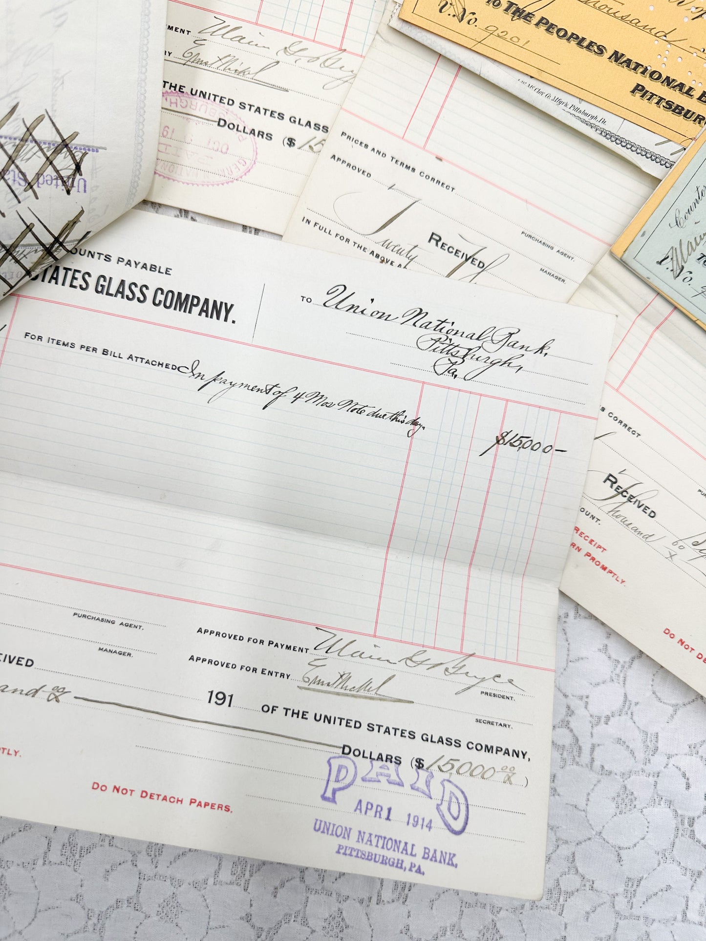 Glass Company Checks and Documents (Set of 10)