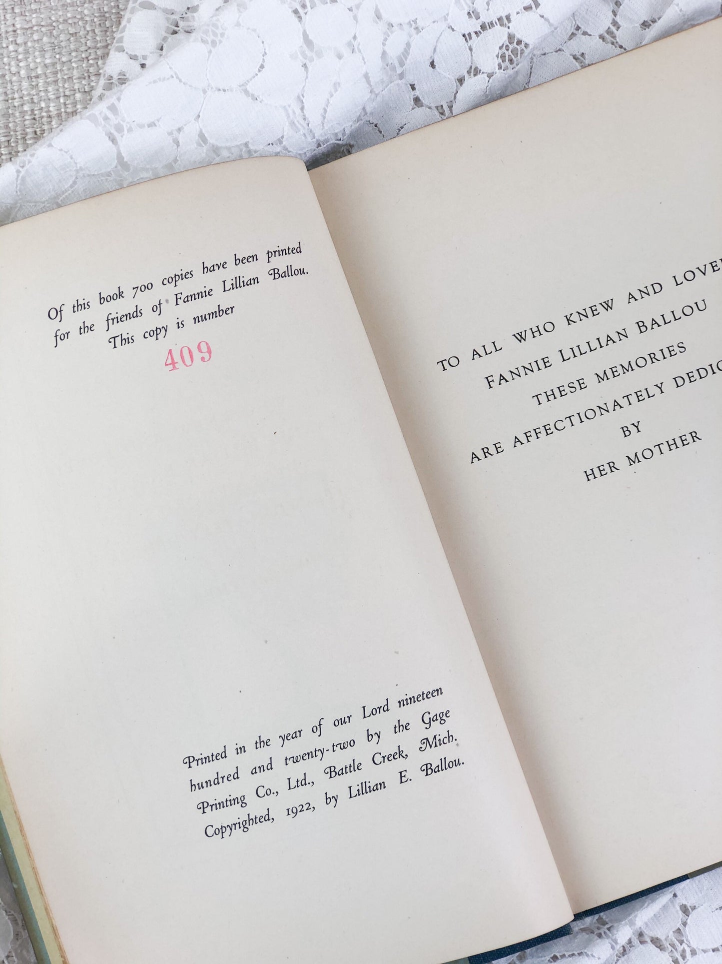 Rare Book, The Story of Fannie Lillian Ballou