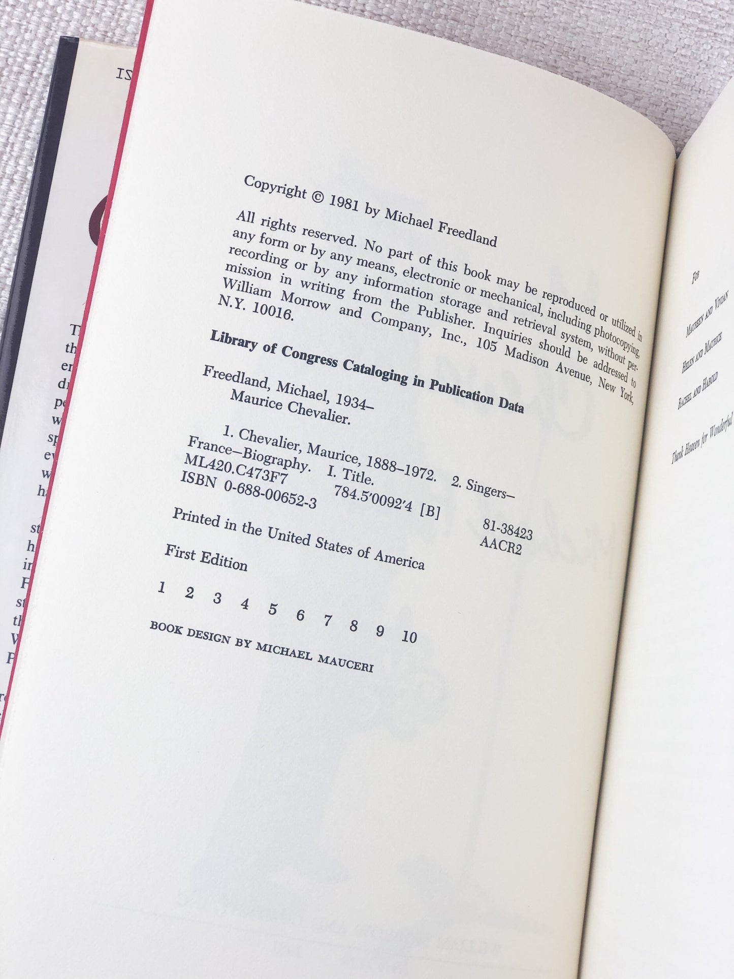 Signed First Edition by Maurice Chevalier