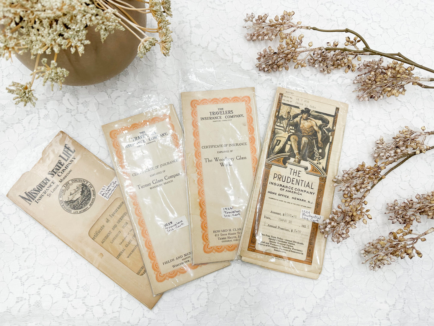 Vintage Certificates (Set of 4)