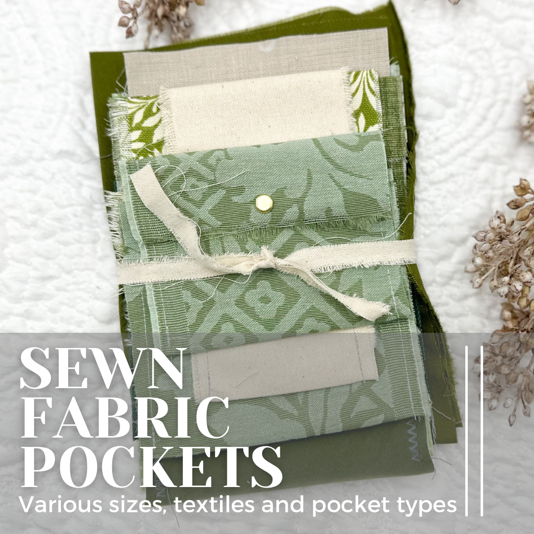 Rough Sewn Fabric Pockets and Pages in Shades of Green