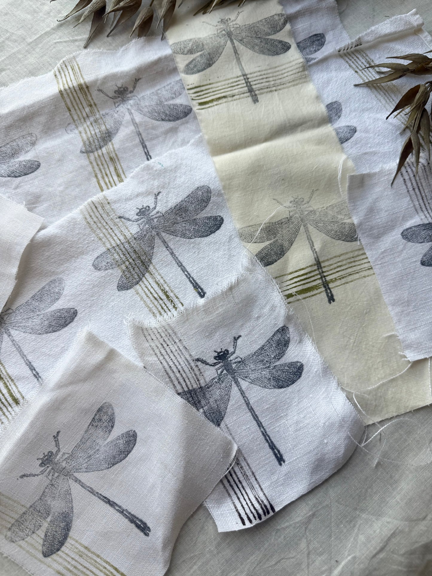 Painted Vintage Linens- Dragonfly