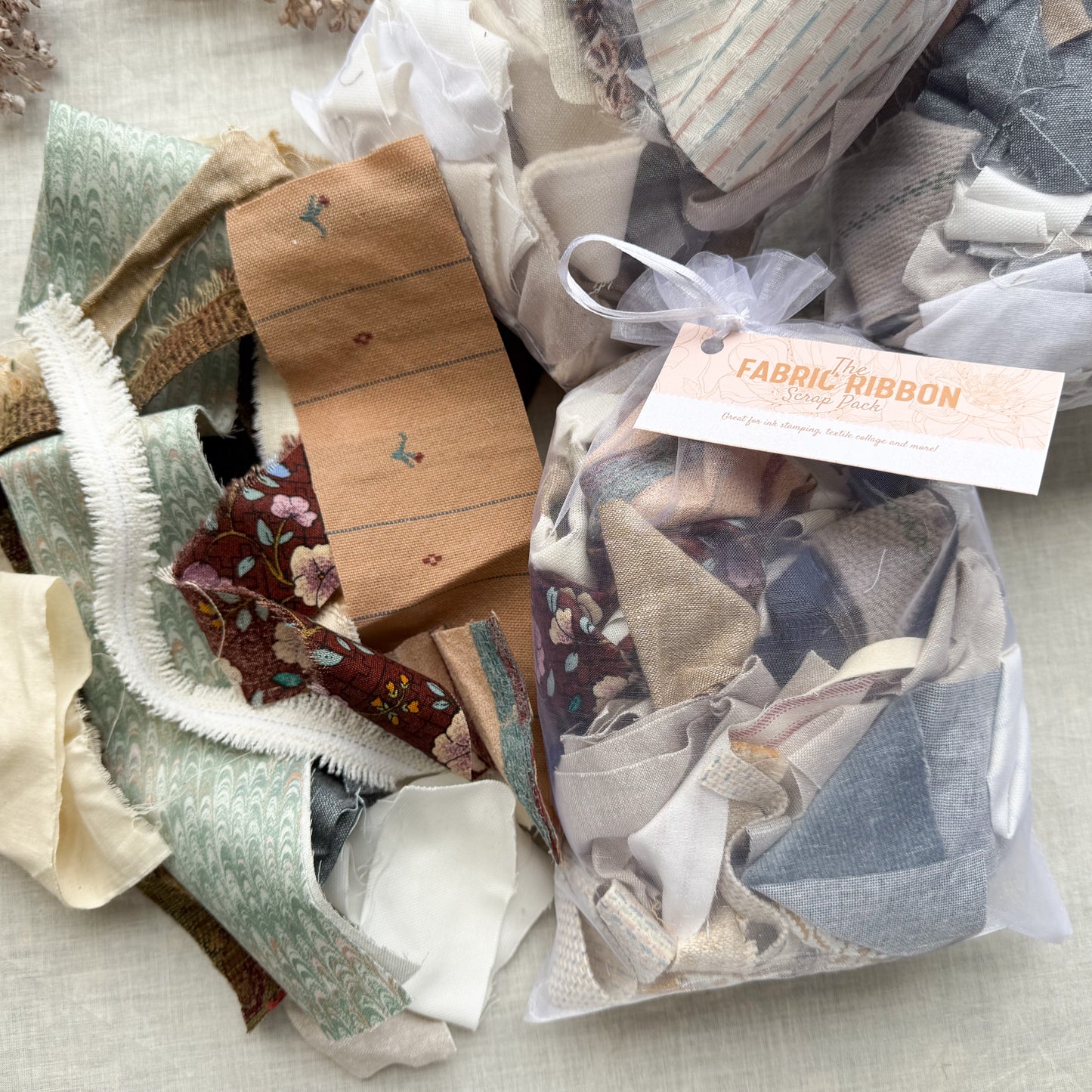 Fabric Scrap Bag- Ribbon and Smalls (8x12 inch bag)