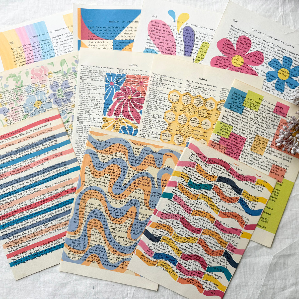 Marked Vintage Book Page Pack- Colorful