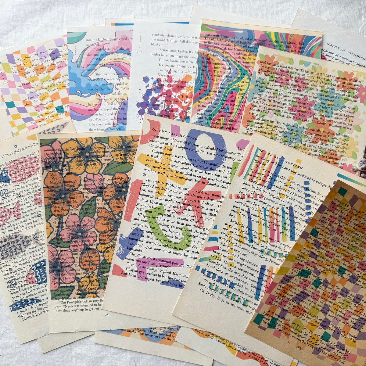 Marked Vintage Book Page Pack- Colorful
