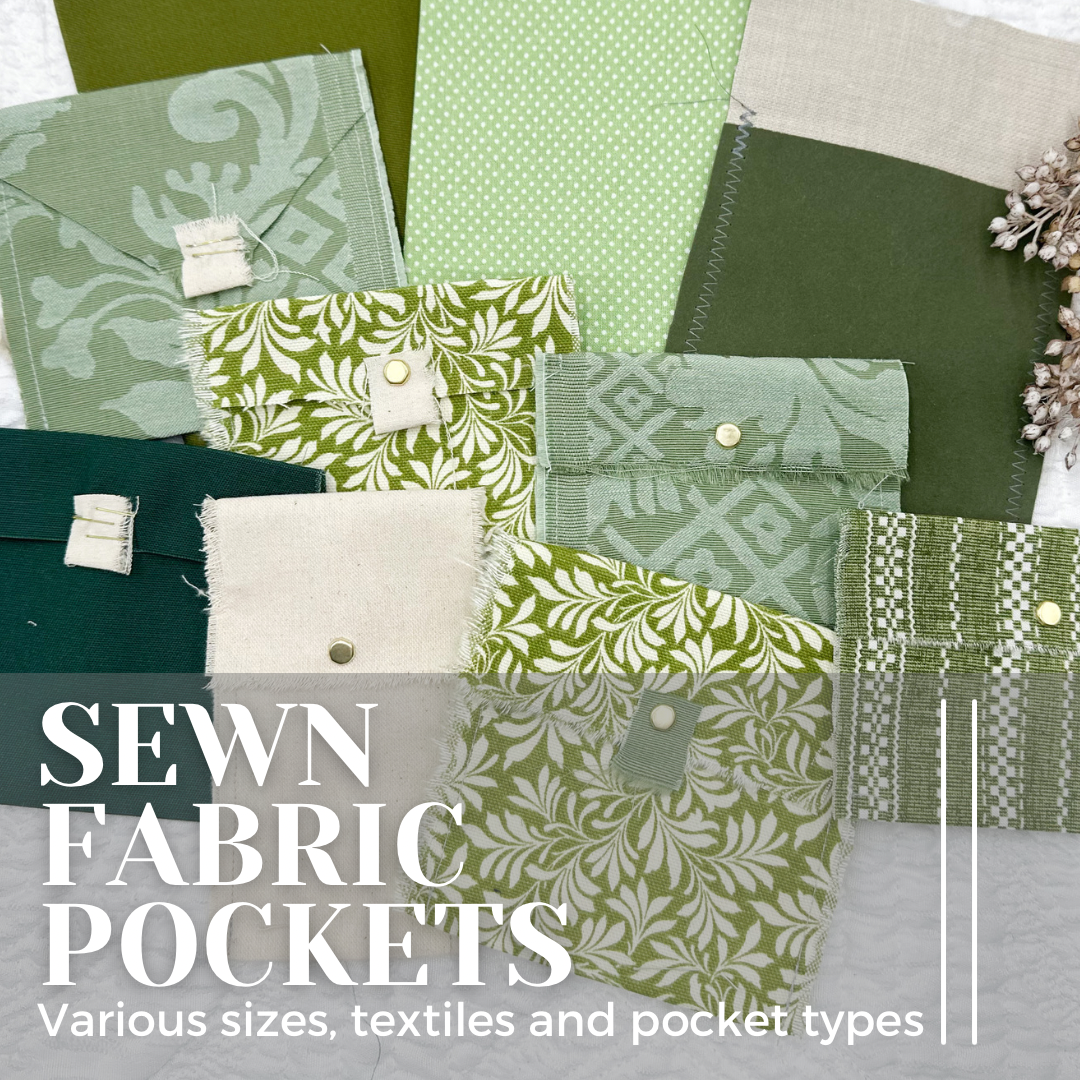 Rough Sewn Fabric Pockets and Pages in Shades of Green