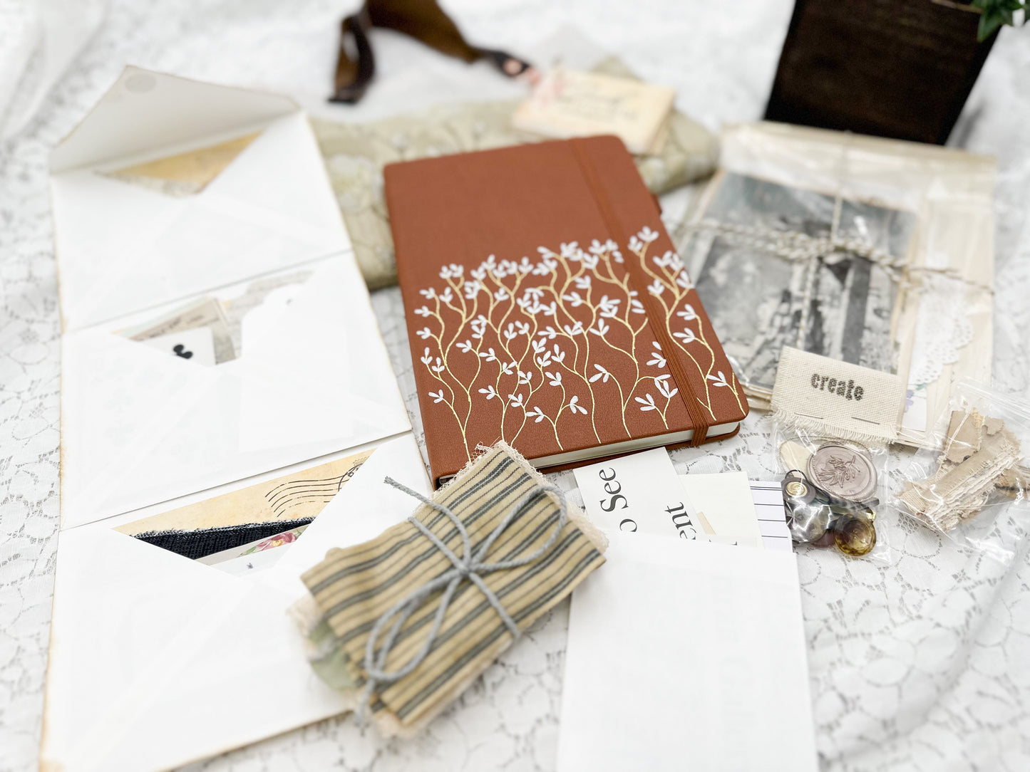 Floral Journal Kit with One of a Kind Journal and Ephemera