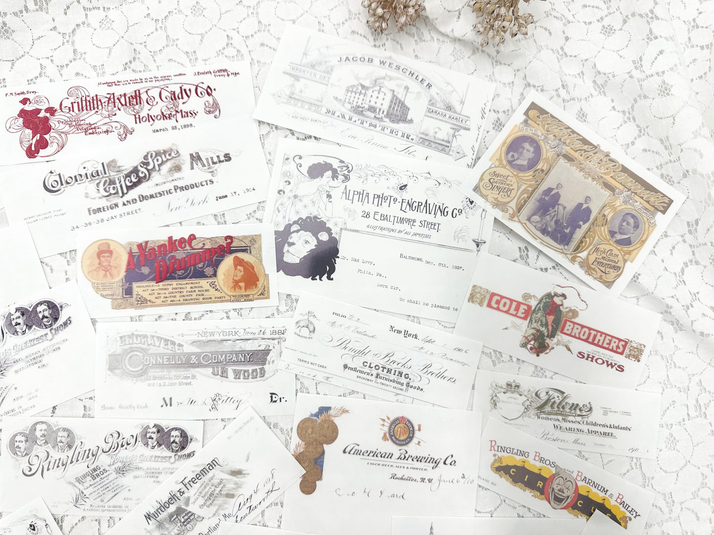Clear Matte Stickers of Vintage Letterheads