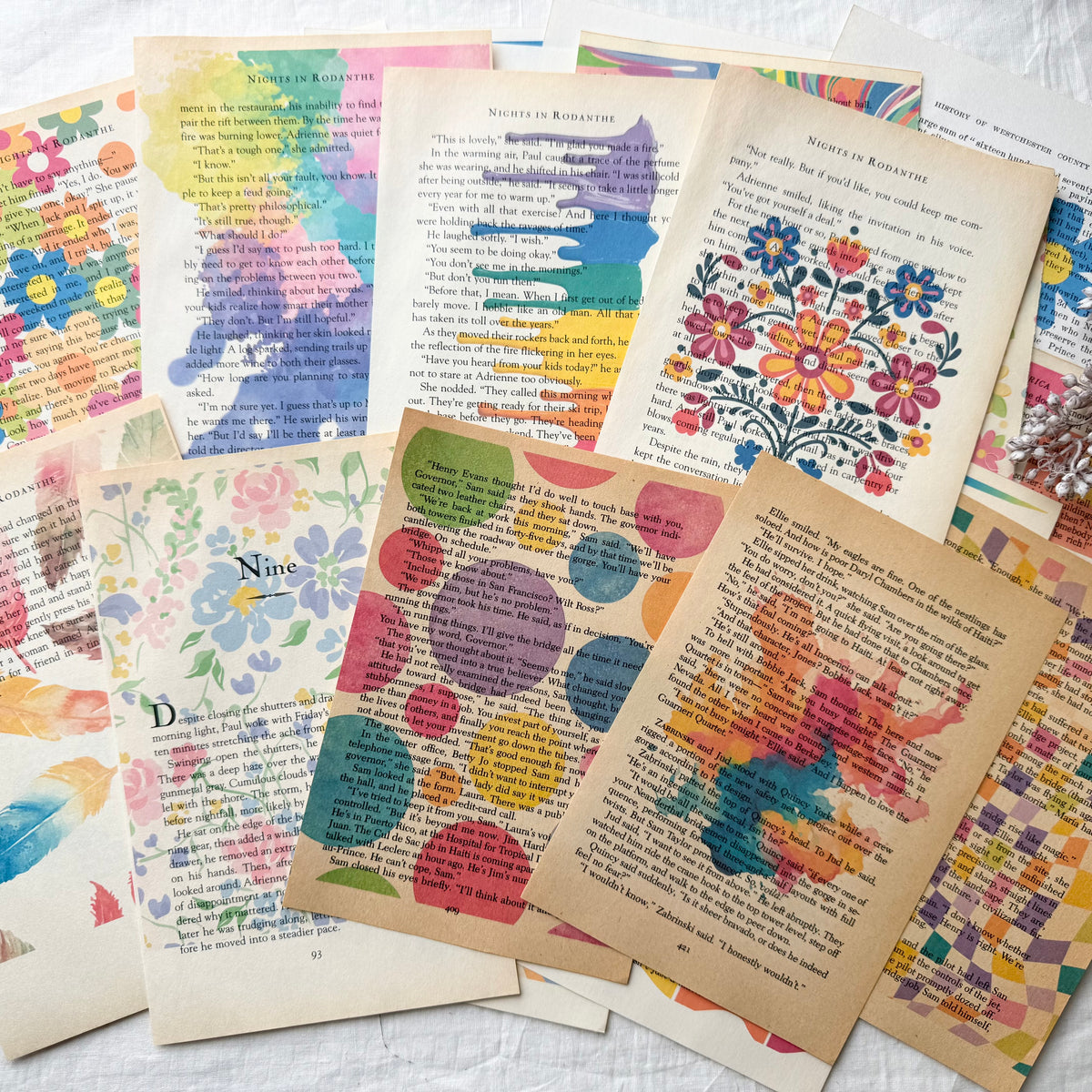 Marked Vintage Book Page Pack- Colorful