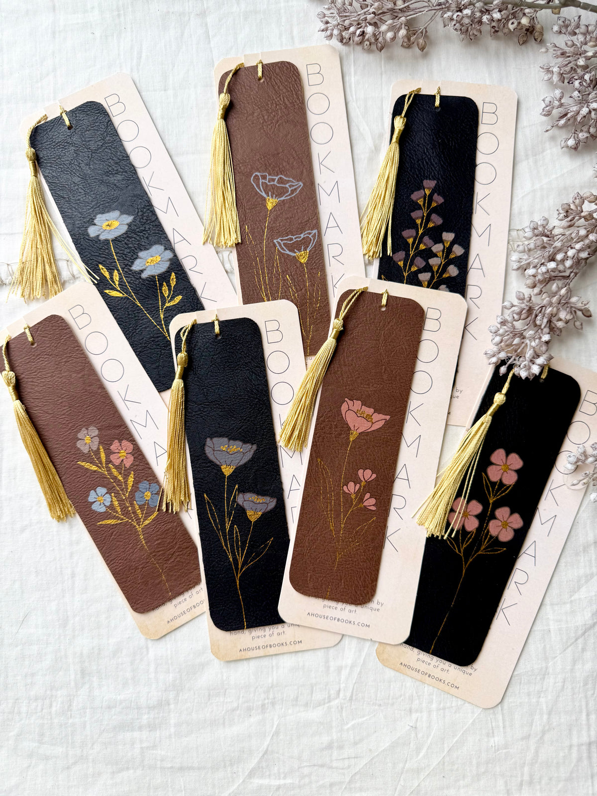 Leather Tassel Bookmarks-Floral