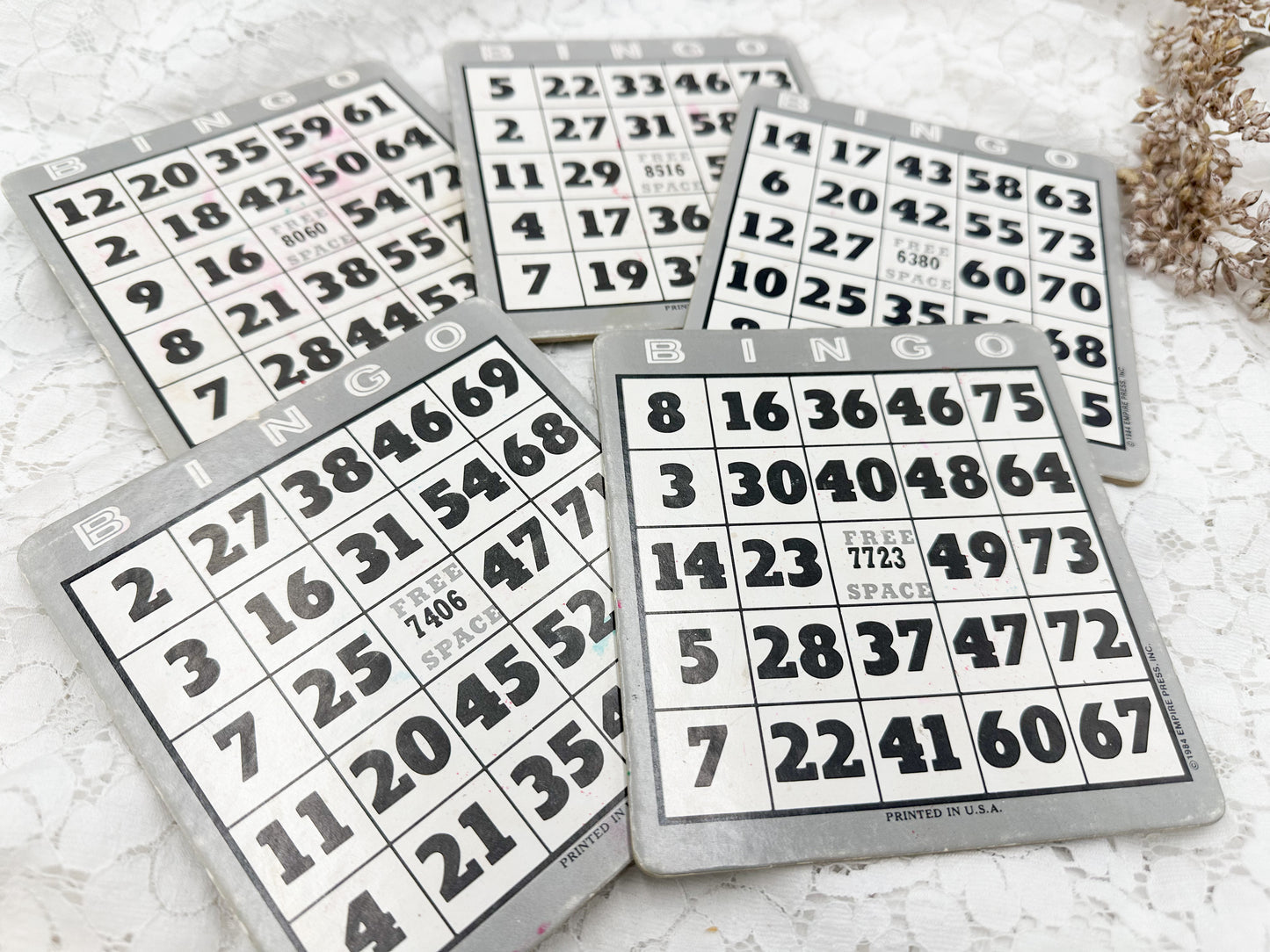 Vintage Bingo Cards (Set of 5)