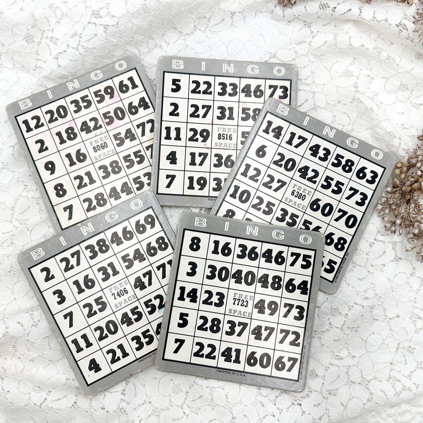 Vintage Bingo Cards (Set of 5)