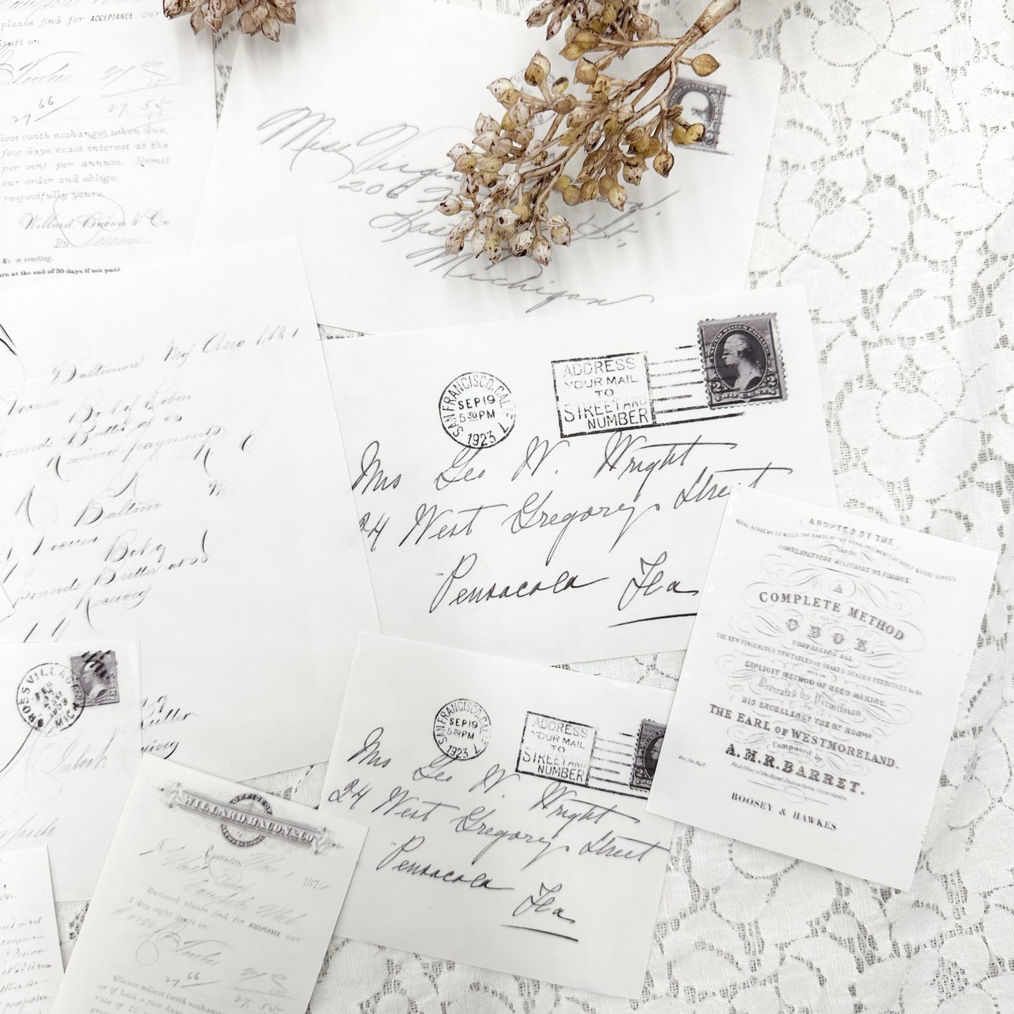 Clear Matte Stickers of Vintage Writing and Envelopes