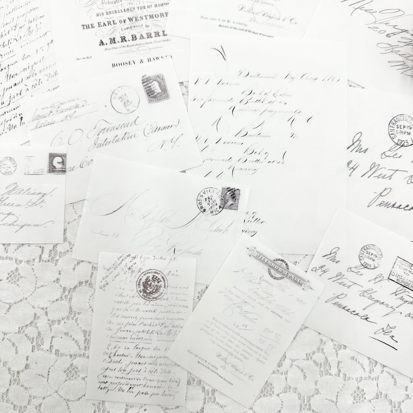 Clear Matte Stickers of Vintage Writing and Envelopes