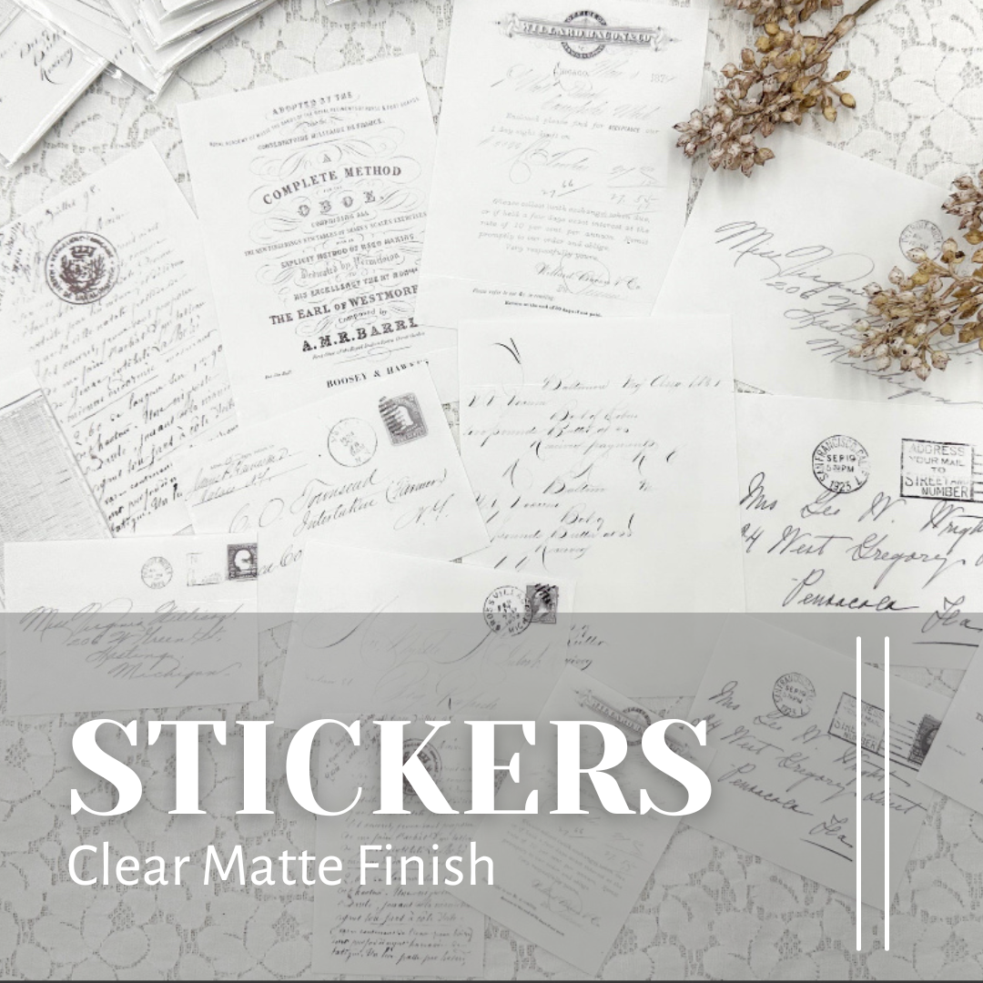 Clear Matte Stickers of Vintage Writing and Envelopes