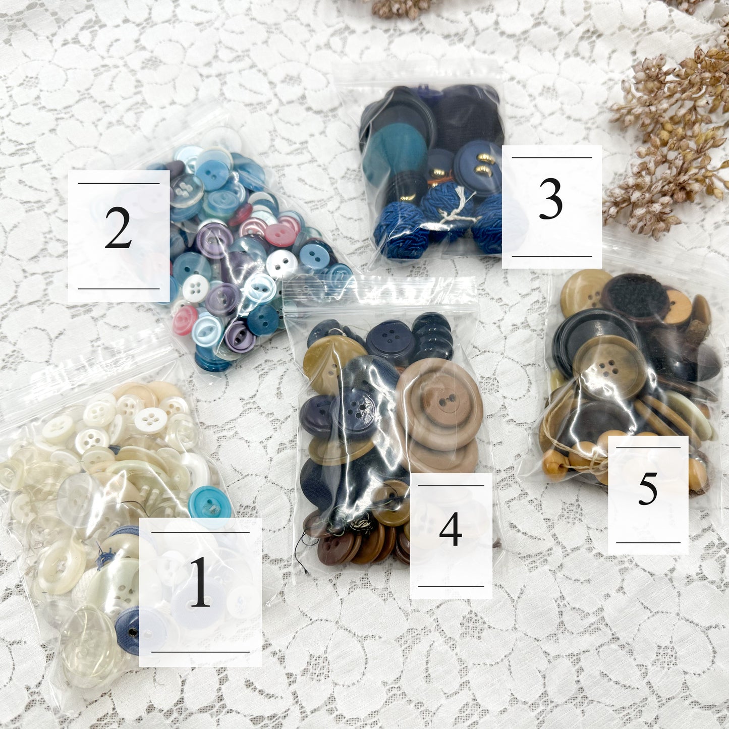 Bags of Blue and Neutral Buttons