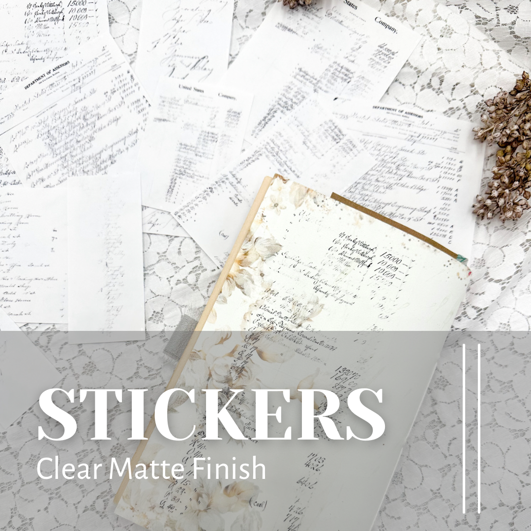 Clear Matte Stickers of Vintage Ledger Writing