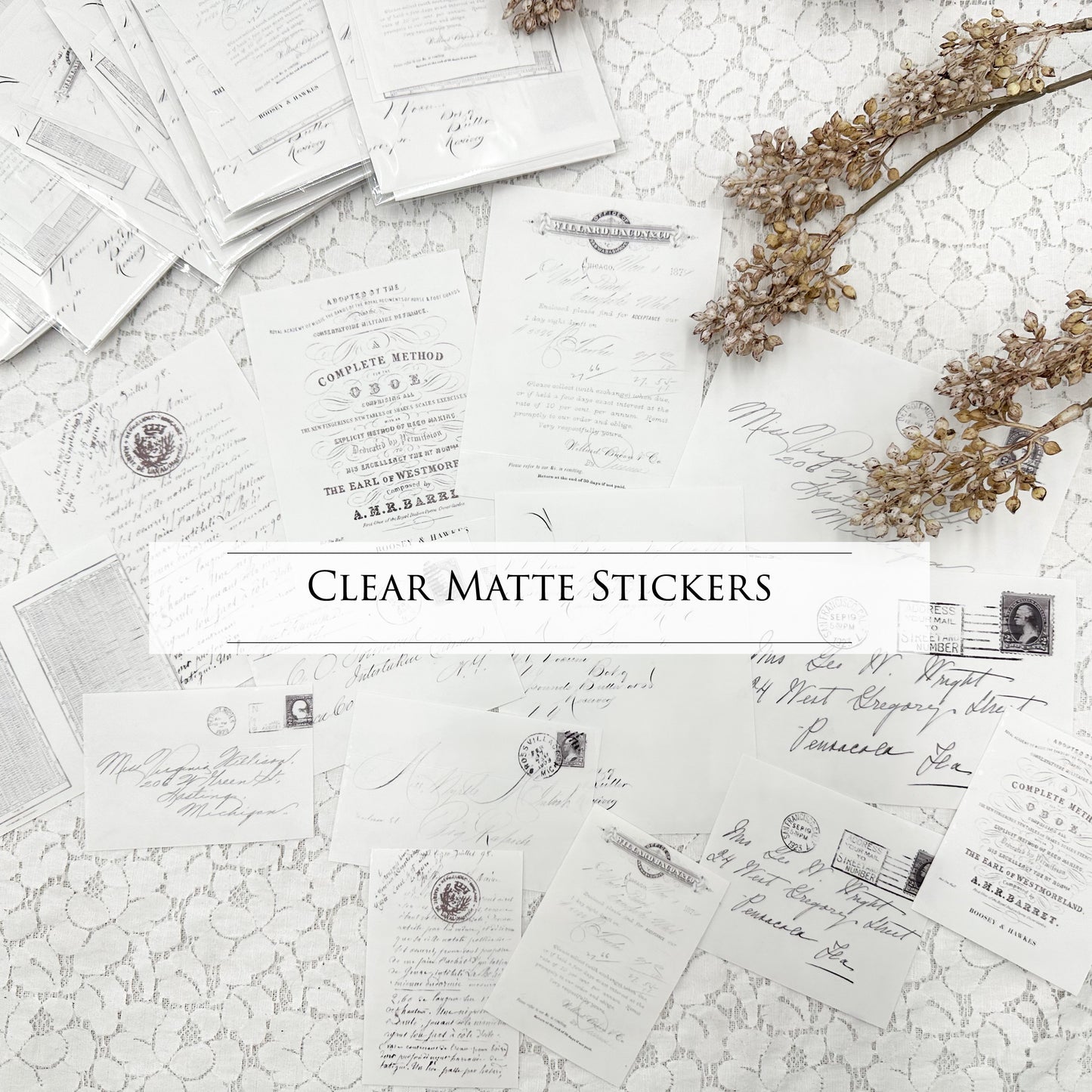 Clear Matte Stickers of Vintage Writing and Envelopes