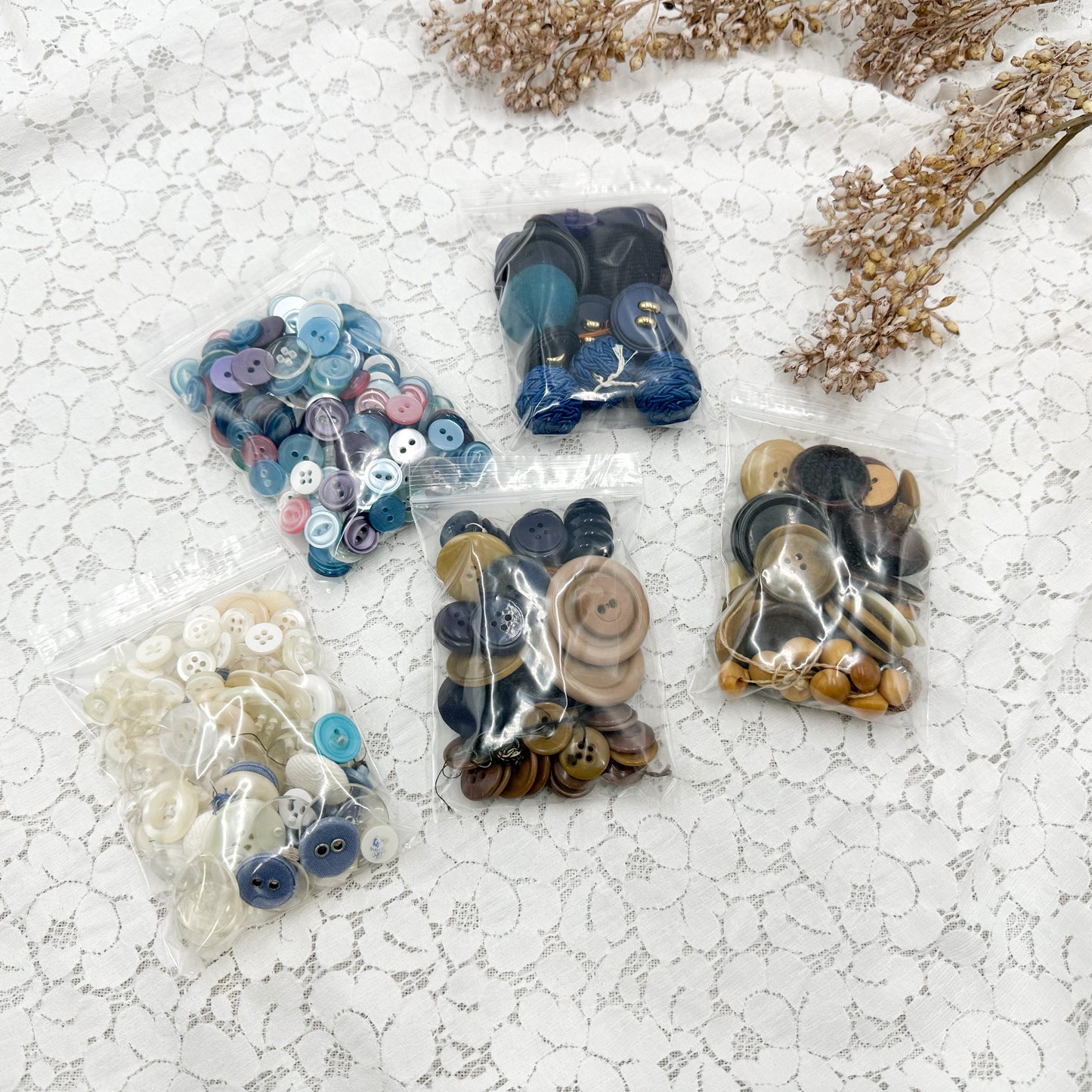 Bags of Blue and Neutral Buttons