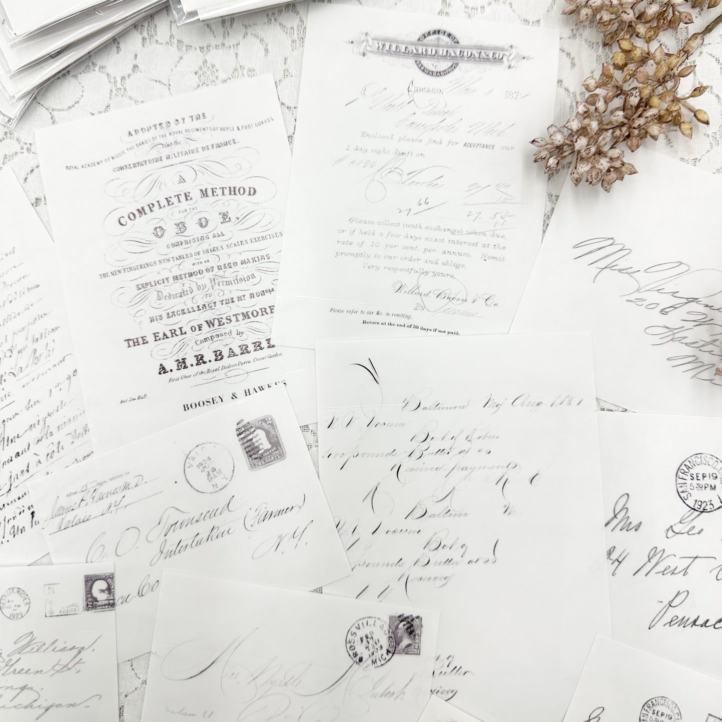 Clear Matte Stickers of Vintage Writing and Envelopes