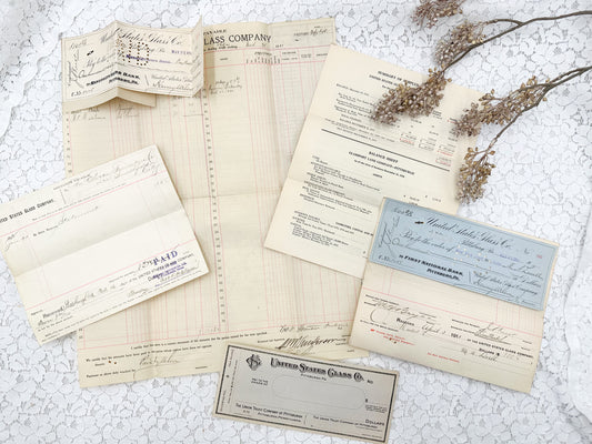 Glass Company Ledger Page and Ephemera