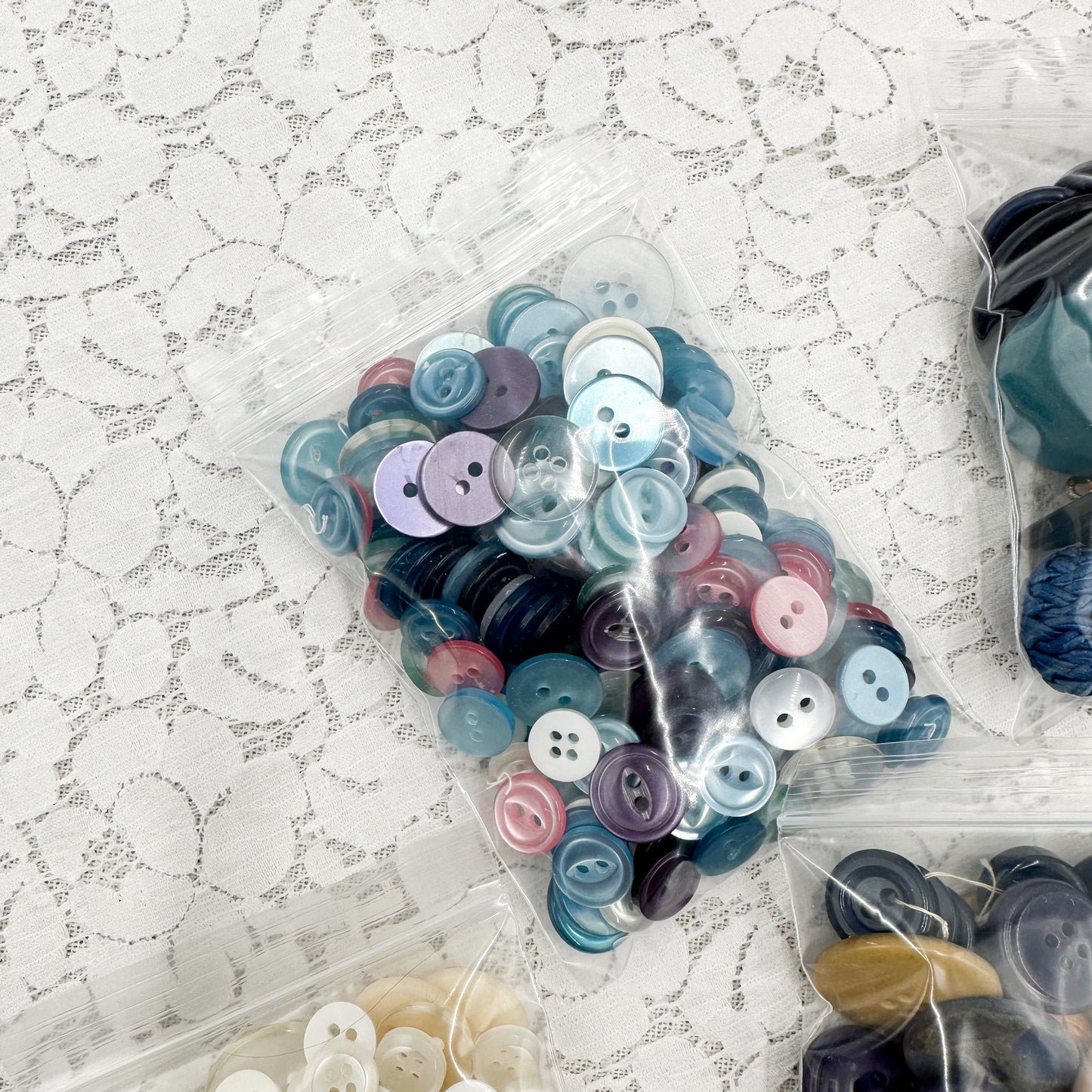 Bags of Blue and Neutral Buttons