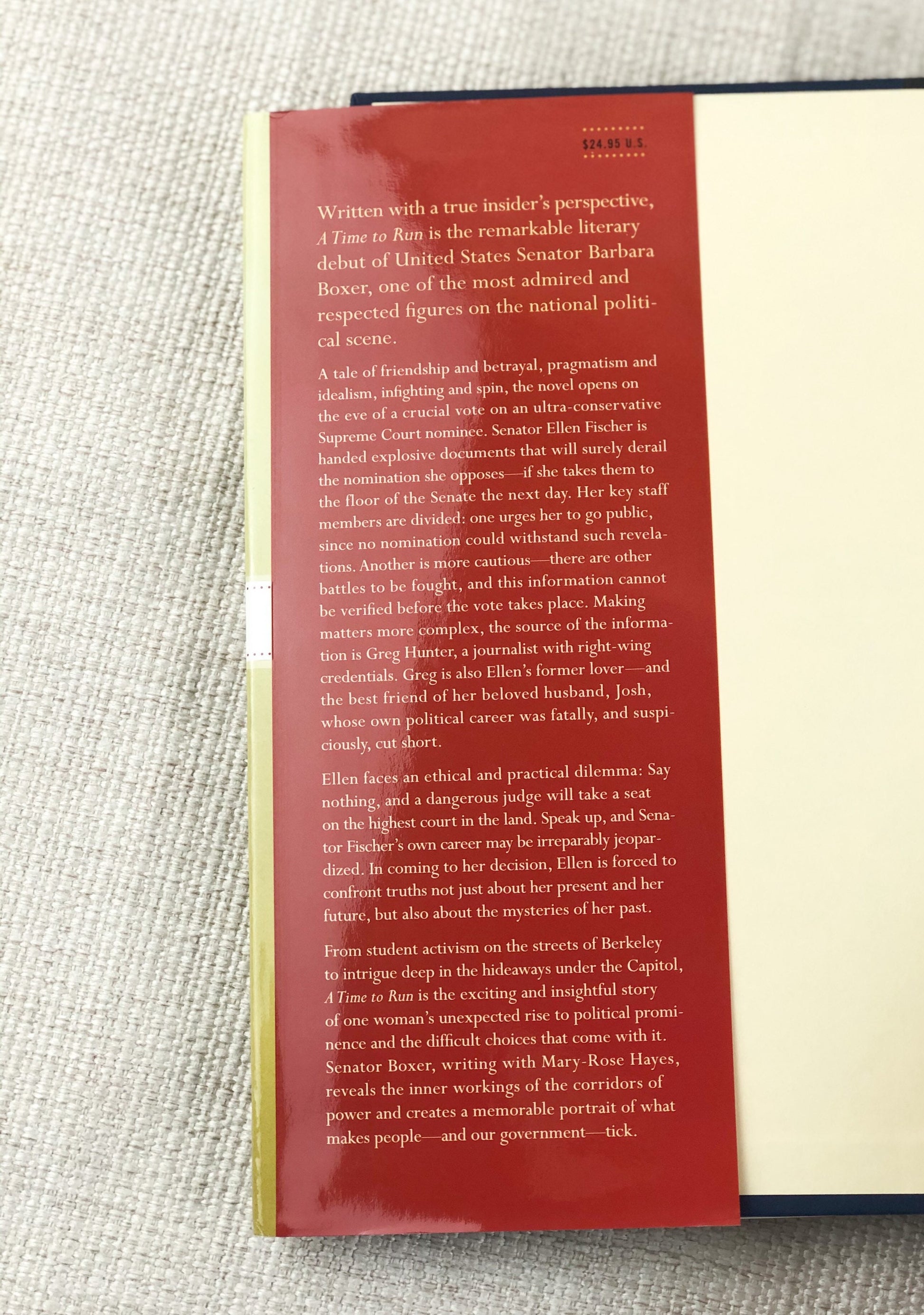 Signed First Edition Book by Barbara Boxer / A Time To Run