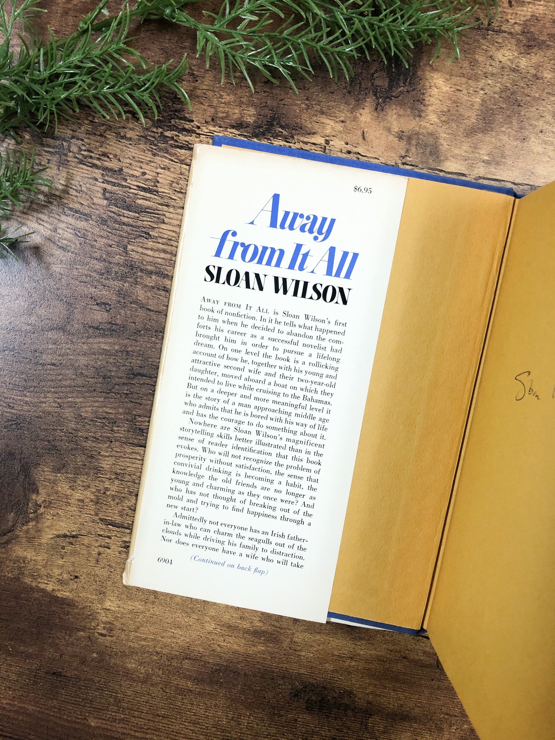 Signed Book by Sloan Wilson / Away From It All