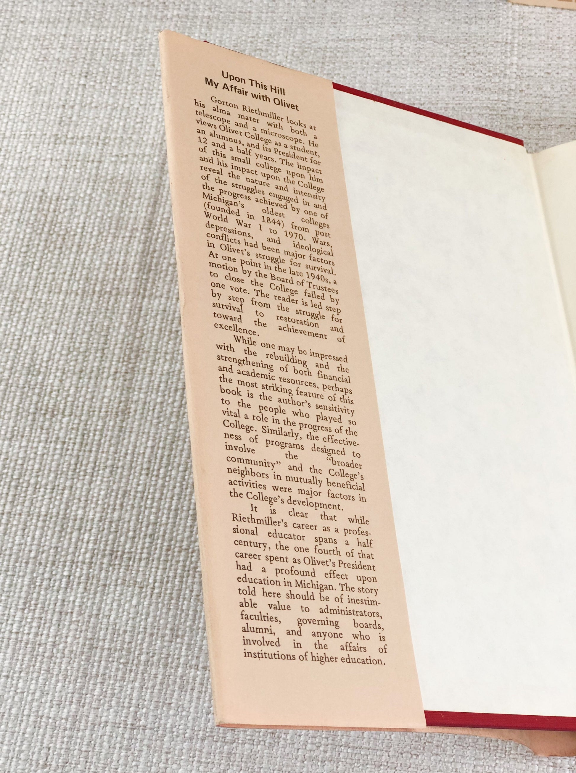 Upon This Hill Signed by M Gorton Riethmiller / Olivet College