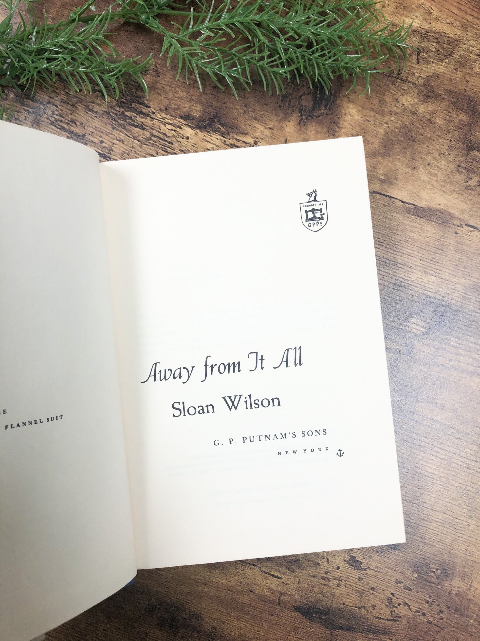Signed Book by Sloan Wilson / Away From It All