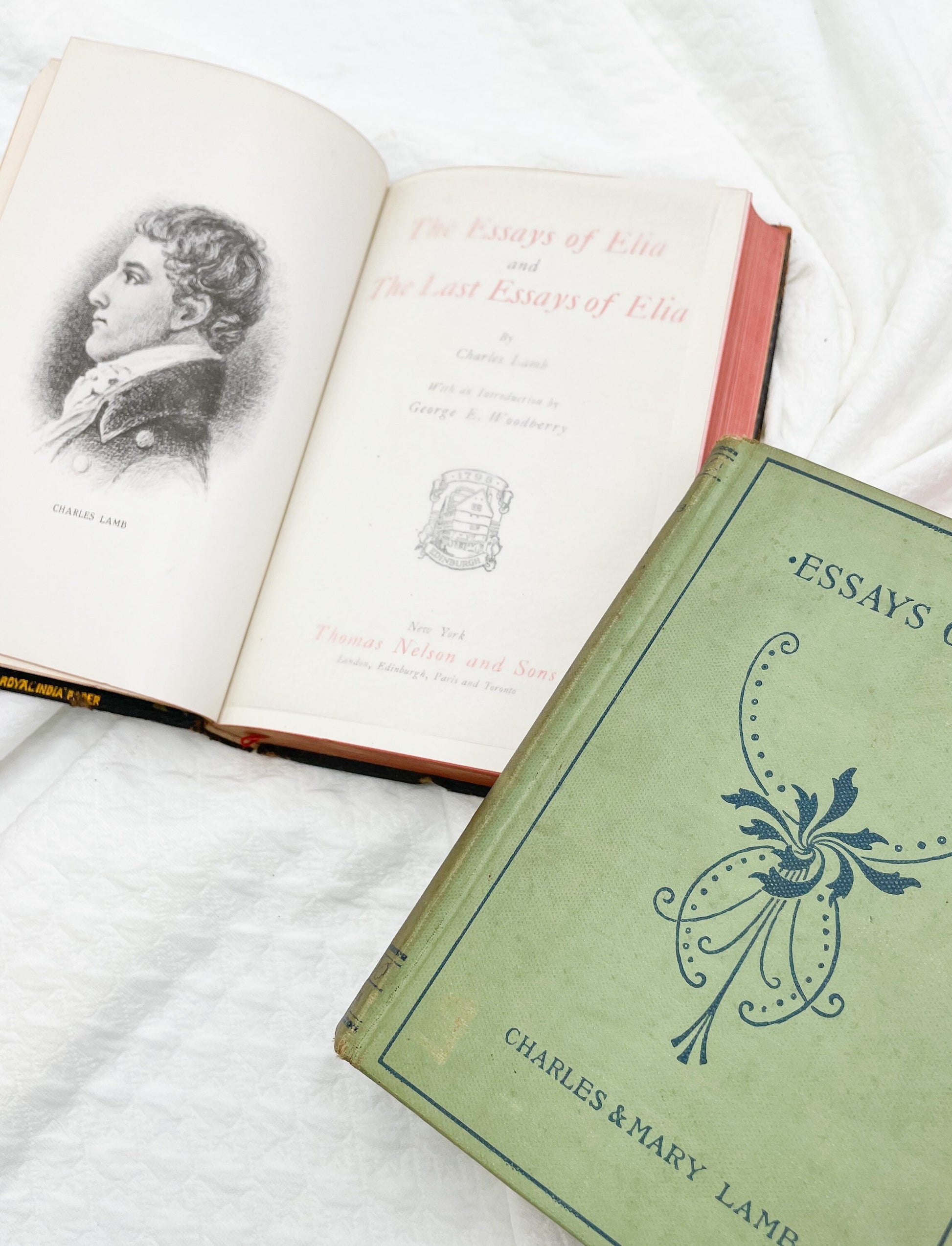 Set of 2 Vintage Books, The Lamb's Essays and The Essays of Elia by Charles Lamb